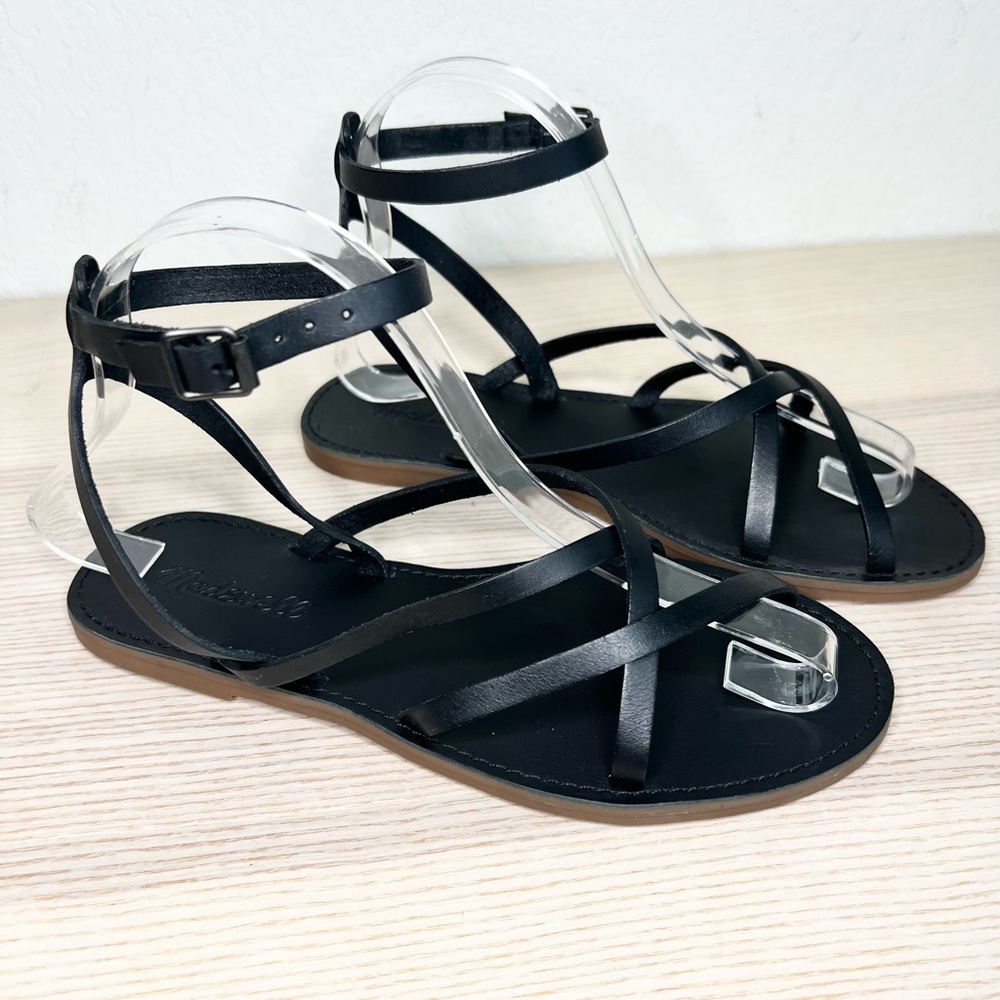 NWOT Madewell Boardwalk Skinny Black Leather Strappy Sandals Size 7